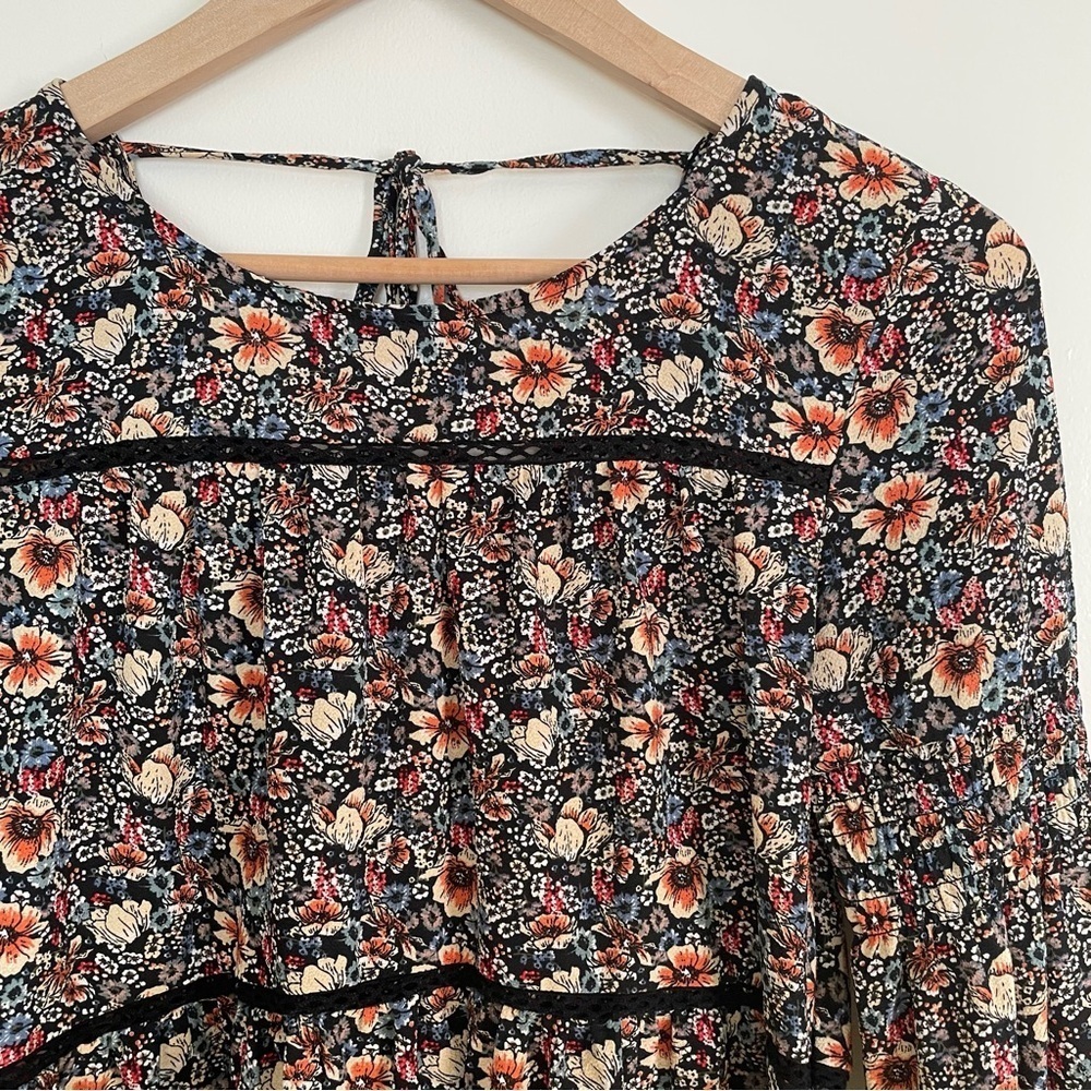 Knox Rose Black Floral Bishop Sleeve Blouse